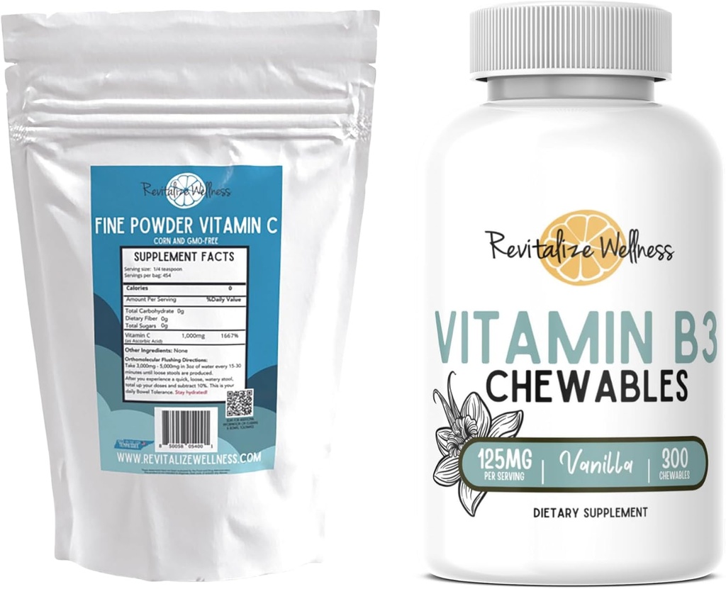 * 精粉维生素C,454份服务,和维生素B3 Chewables,300份服务