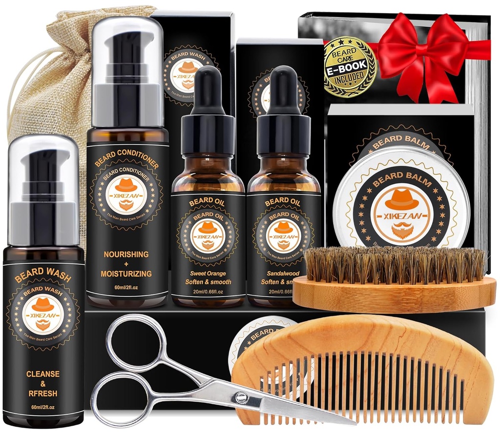XIKEZAN 男子美容和护理的熊皮套 W/Beard Conductioner, 洗涤, 油料, Balm, Brush, Comb, Birthday Fathers Valentinas for Men Him Dad 男朋友圣诞礼物 Mens Stocking Stuffers