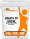 Bulk Assupports.com 维生素D3 粉末 - Choolecalciferol, 维生素D Assupports, 5000 IU - Gluten Free, 50mg (125mcg of Vitamin D3) / 服务, 250g (8.8 oz) (Pack of 1) (Pack of 1)