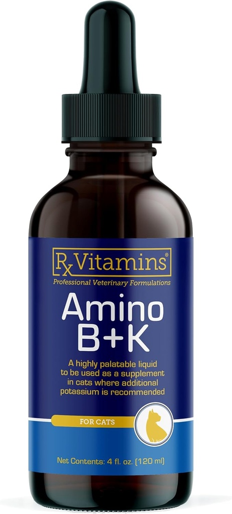Rx维生素氨B+K - 猫类维生素B和钾补充剂 - 含氨酸 Taurine & Lysine - 猫肾支持和免疫支持中的Aids for Cats - Liver & Bacon 4oz