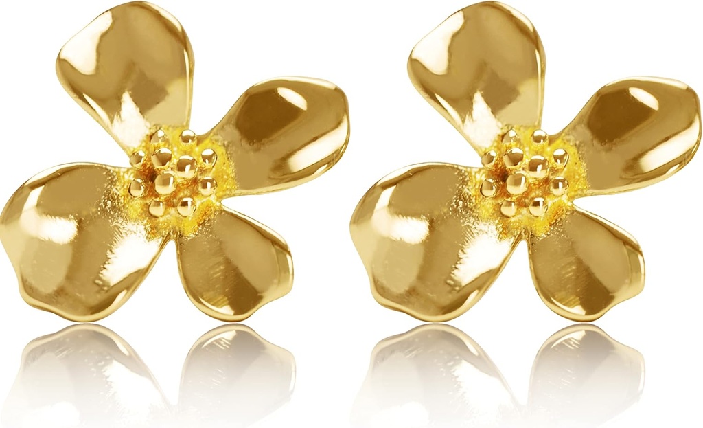 14K金盘 925 Sterling银花 Lily Stud Earrings