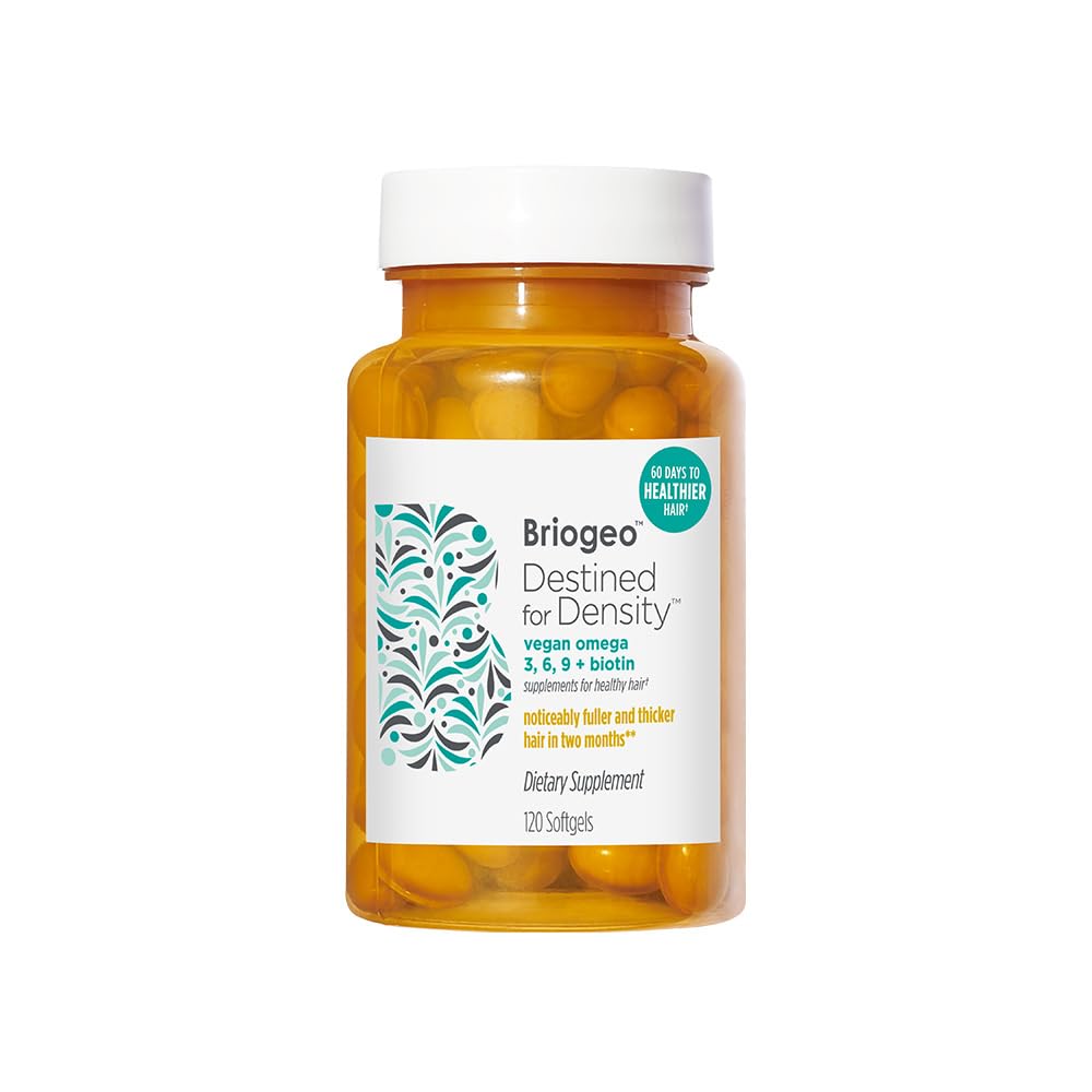 Briogeo Destined For Density Vegan Omega 3, 6, 9 + Biotin Supplements for Healthy Hair, Supports Fuller, Healthier Hair, Skin, and Nails, Vegan, Cruelty-Free, 120 Softgels
