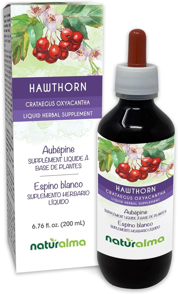 Naturalma Hawthorn (Crataegus oxyacantha) 叶和花无酒精丁香 - 6.76 fl oz 滴水液提取 - 草药补充 - Vegan