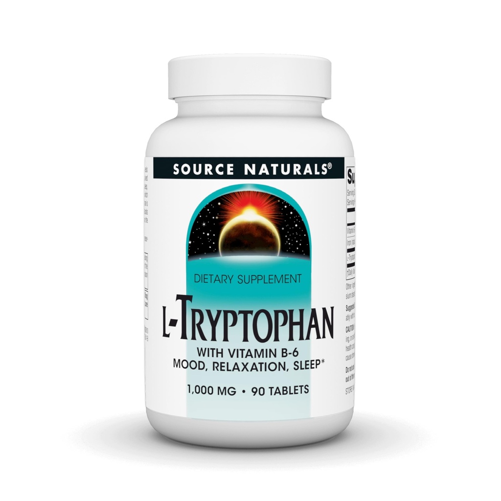 来源 天然L-Tryptophan 配有维生素B-6 支持 迷幻、放松和睡眠 - 1 000 mg - 90