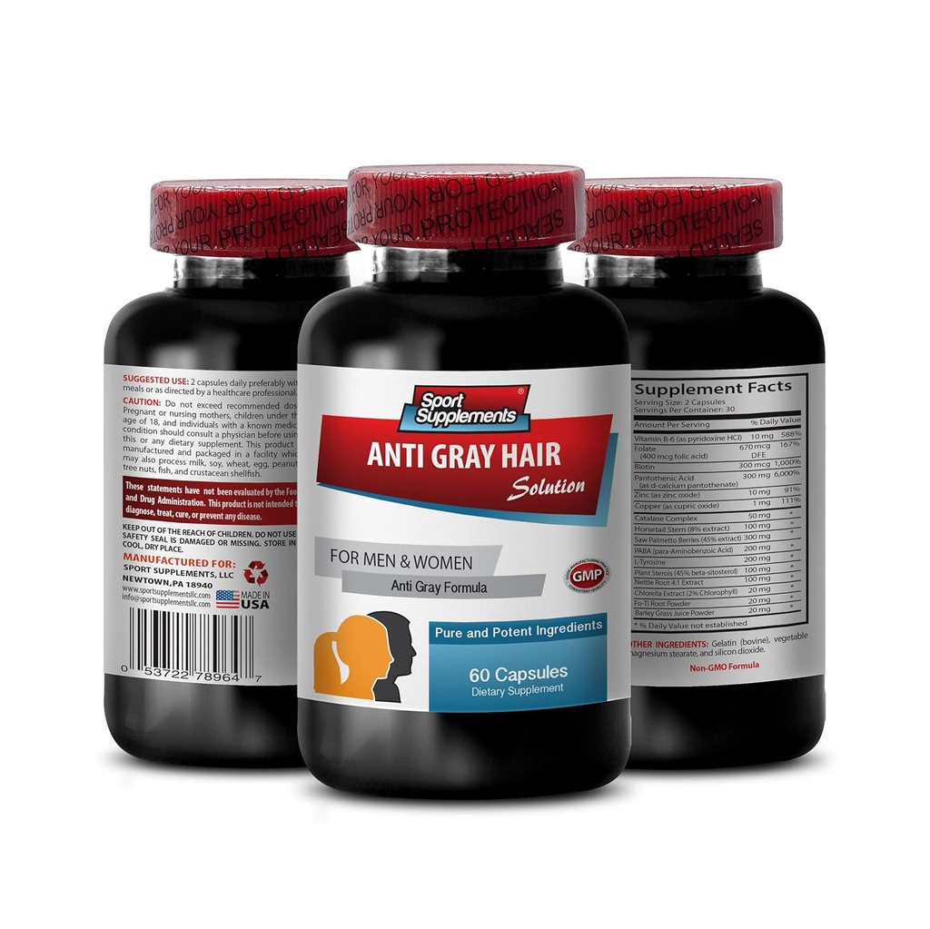 Nettle根提取粉 - 抗灰毛 - 抗灰毛血清,叶酸,Biotin,Pantothenic酸,Catalase,马尾提取物,Saw Palmetto,PABA,L-Tyrosine,Nettle根提取剂 - 1B 60 Cap