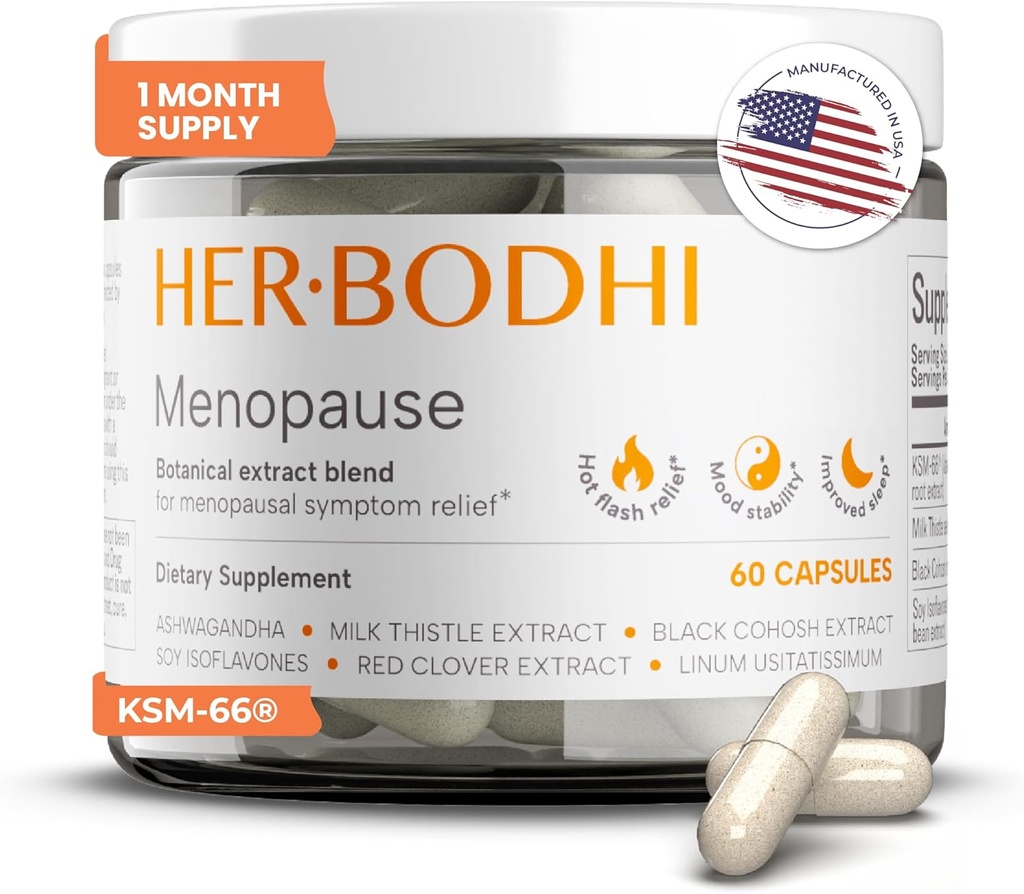 女性荷尔蒙平衡,雌激素Soy Isoflavones 女性更年期补编,圣巴西尔,Ashwagandha,Black Cohosh Hot Flashes 更年期救济(60 Capsules)