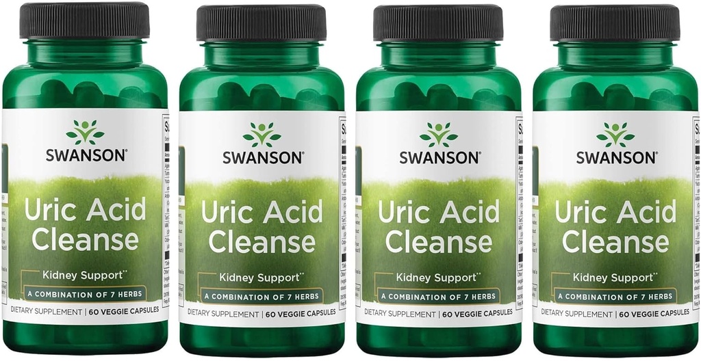 Swanson Uric Acid Cleanse - 促进肾脏支持的自然补充 - 具有7种草药的强力结合功能 - (60 Veggie Capsules) 4 Pack