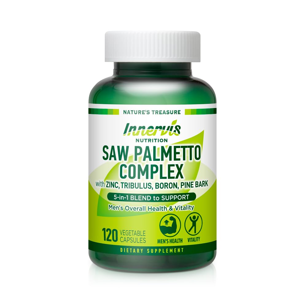 前列腺和尿液支持男性 — 5-in-1 Saw Palmetto 综合体,配有锌,Tribulus,Boron,Pine Bark — 120 Veggie Capsules
