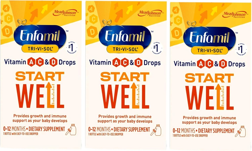 Enfamil Tri-Vi-Sol Vitamin A, C & D D Dropps for Infants 0-12 months, 生长与免疫辅助饮食补充, 1 瓶装滴水器(第3包)