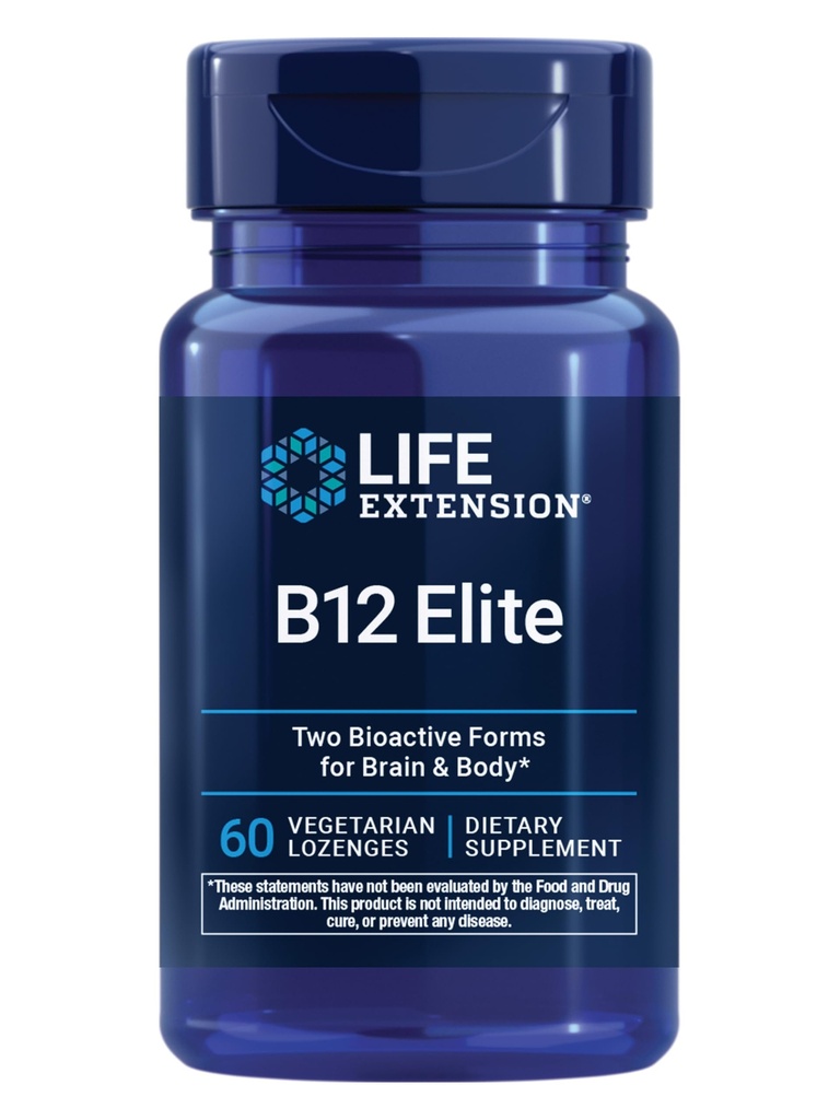 生命延长B12 Elite, adenosylcobalamin, 甲基Cobalamin, 脑健康与多巴胺生产两种活性形式, 非GMO, 无葡萄糖, 蔬菜, 60洛桑根