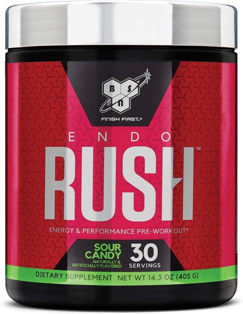 BSN Endorush Pre Workout Powder,《男女能源补充》,300毫克咖啡因,配有Beta-Alanine和Creatine,《酸甜》,30种服务品,14.3 Ounce(包1)