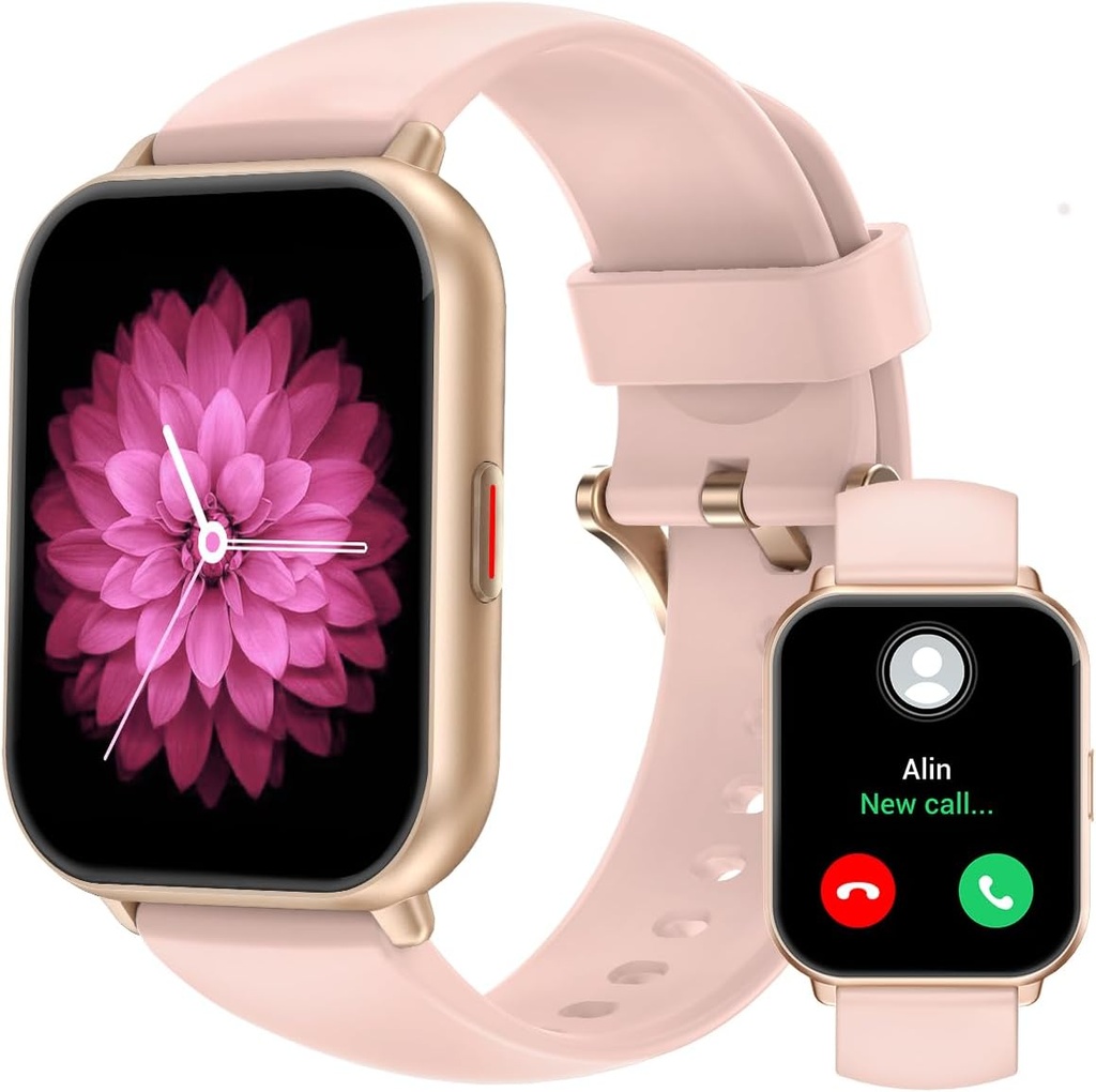 RUIMEN 女子智能观察(Answer/Make calls,2 Bands Including),1.8"iOS/Android Phone的智能观察,健身跟踪器心率/睡眠监视器 数字观察防水粉红色