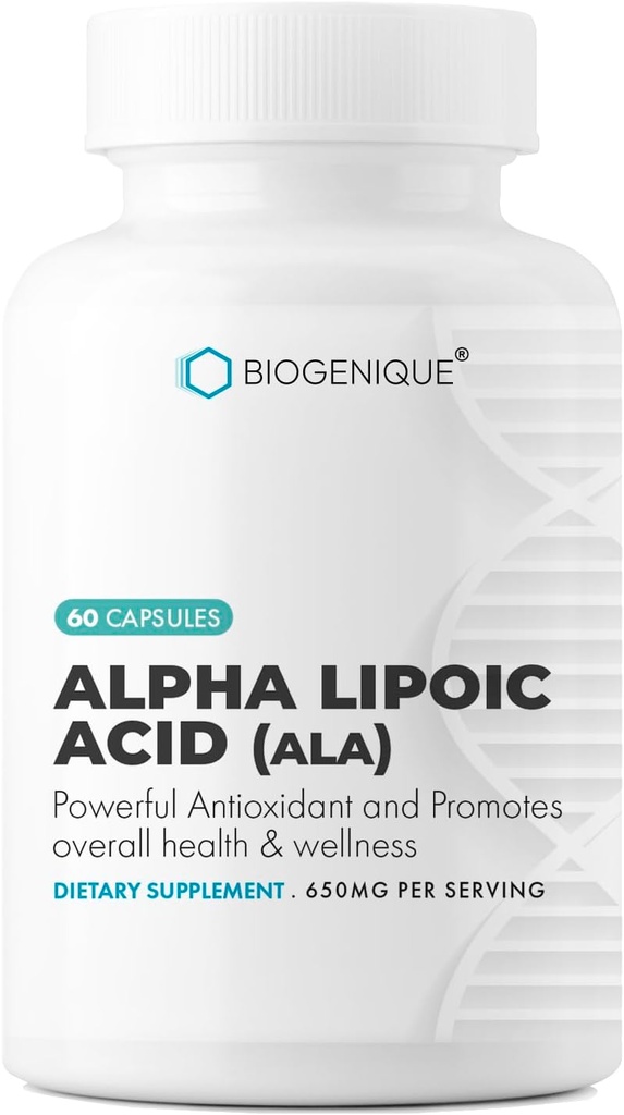 Alpha Lipoic Acid 650mg,支持抗氧化剂健康和整体健康,促进整体健康与健康,ALA 60 Capsules - 在美国制造 - Vegan, Non-GMO, Gluten Free