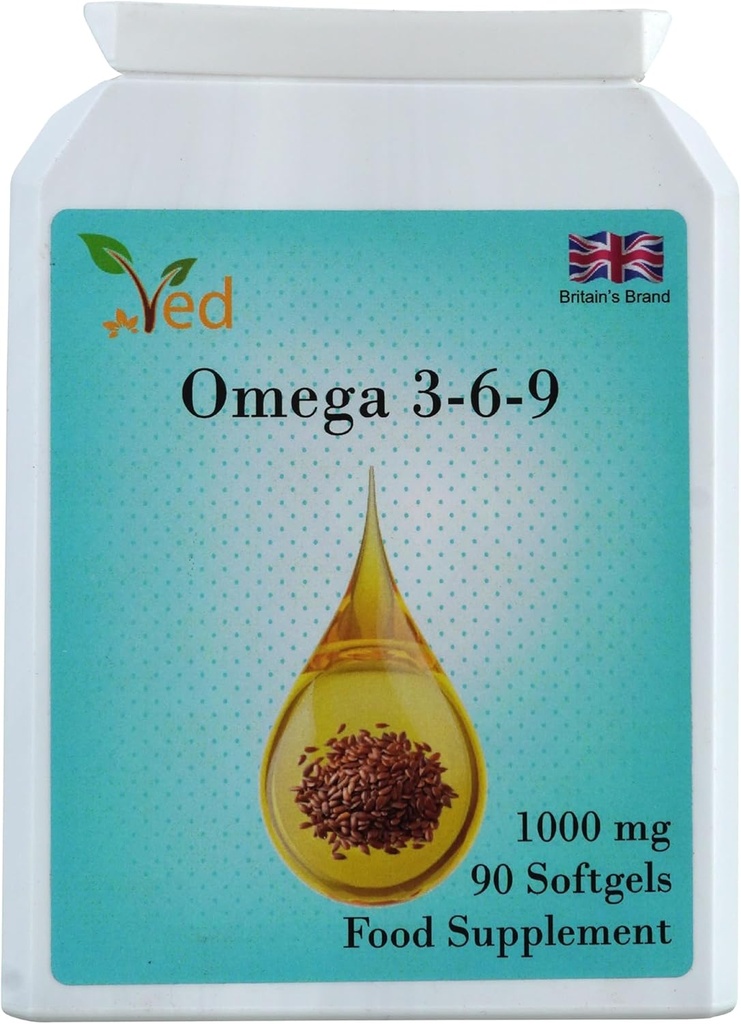Ved Omega 3-6-9 食物补充软胶,来自Cold Press Flaxseed Oil,1000 mg 90 Soft Gel - 90天供应.