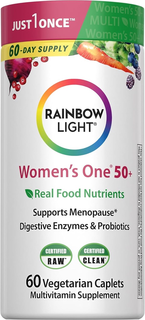 彩虹光 多维素 女性50+,维生素C,D & Zinc, 亲生素, 女性1 50+ 多维素 提供高概率免疫支持, 非GMO, 蔬菜, 60片