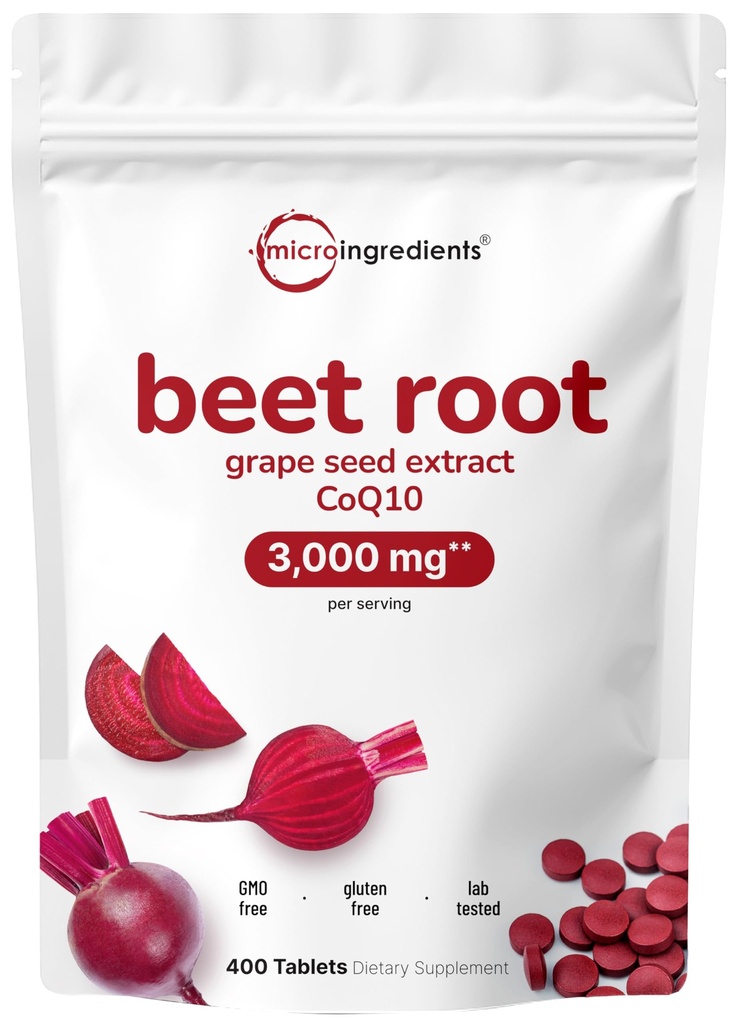 Bet Root 3,000 mg with Grape种子提取 & CoQ10, 400 tablets → 200 services → Super Beets Super Beets Supplements 从新鲜 Beetroot提取的Nitric Oxide,血压和心脏健康支持