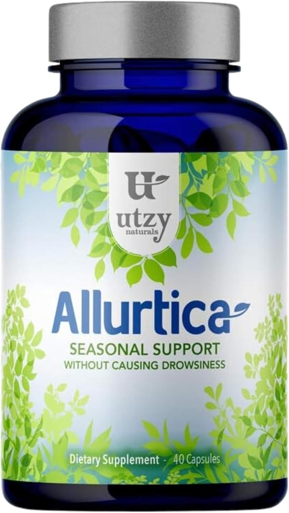 Utzy Naturals Alllurtica QQ Sinus 和呼吸支持 Quercetin 和 Stinging Nettle – 对成人和孩子的季节性支持 → Non Drowsy → 40 Capsules
