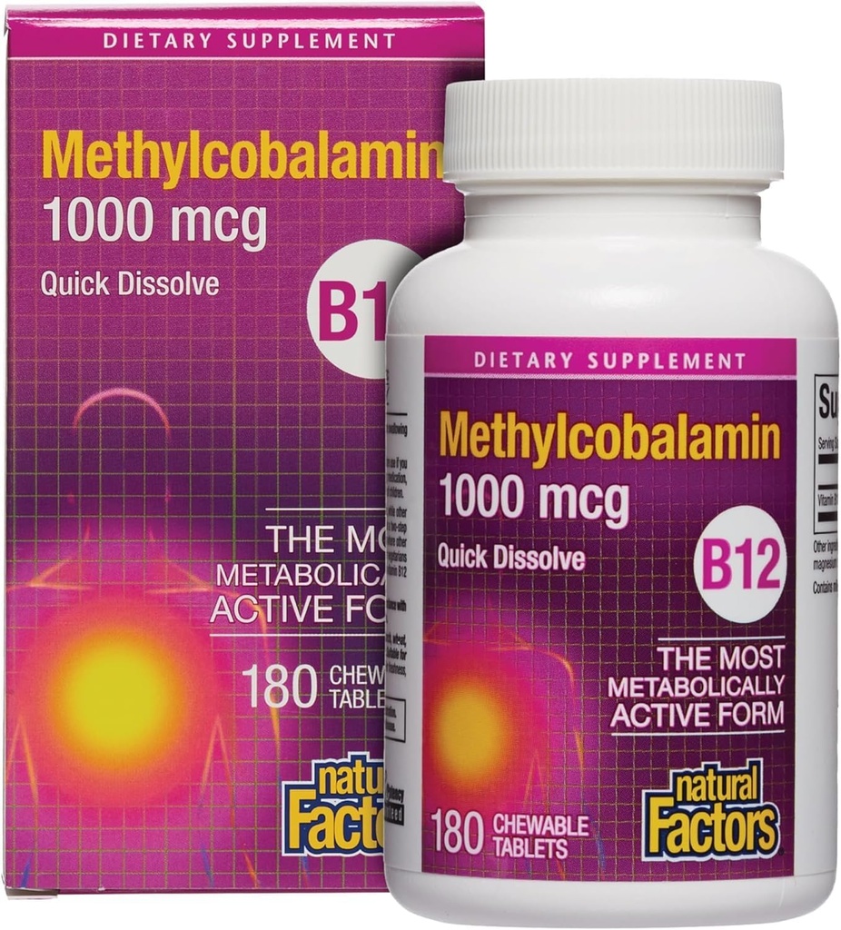 天然因子,维生素B12 甲基Cobalamin 1 000 mcg,提供B12最代谢活性形式,快速溶解片