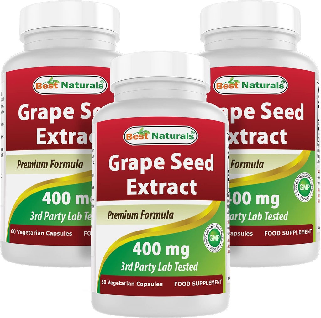 Best Naturals Grape种子提取400 mg 60 Vcaps(60 counts (Pack of 3)).