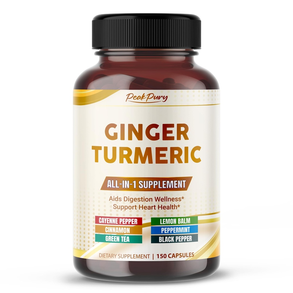 Ultra Ginger & Turmeric Aids Digestion & Supports Heart Health - 包括Cayenne Pepper,柠檬薄荷,肉桂,辣椒薄荷,绿茶 - 在美国制造 - 150 Capsules