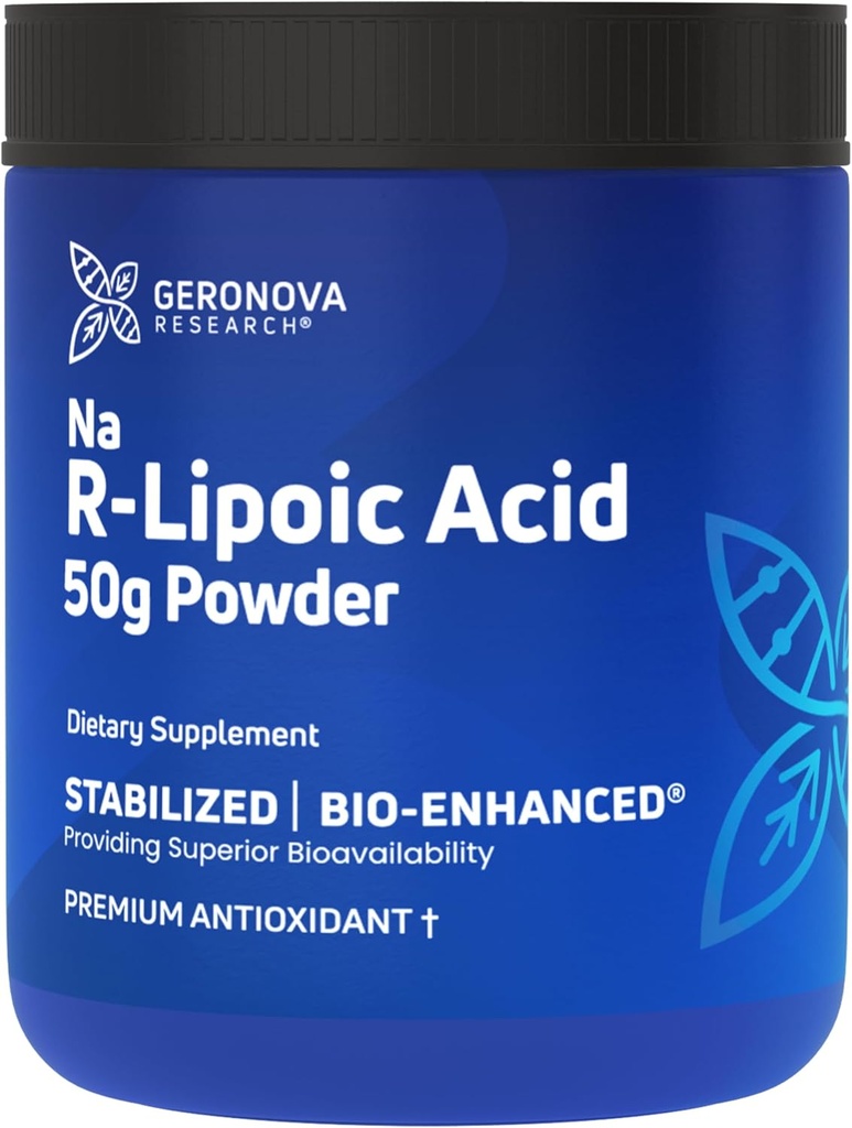 Geronova研究生物增强Na R-液态酸粉,50g - 4个月供应 - 稳定R Alpha Lipoic酸粉用于弹性剂量 - 易混合和强化吸收神经支持补充