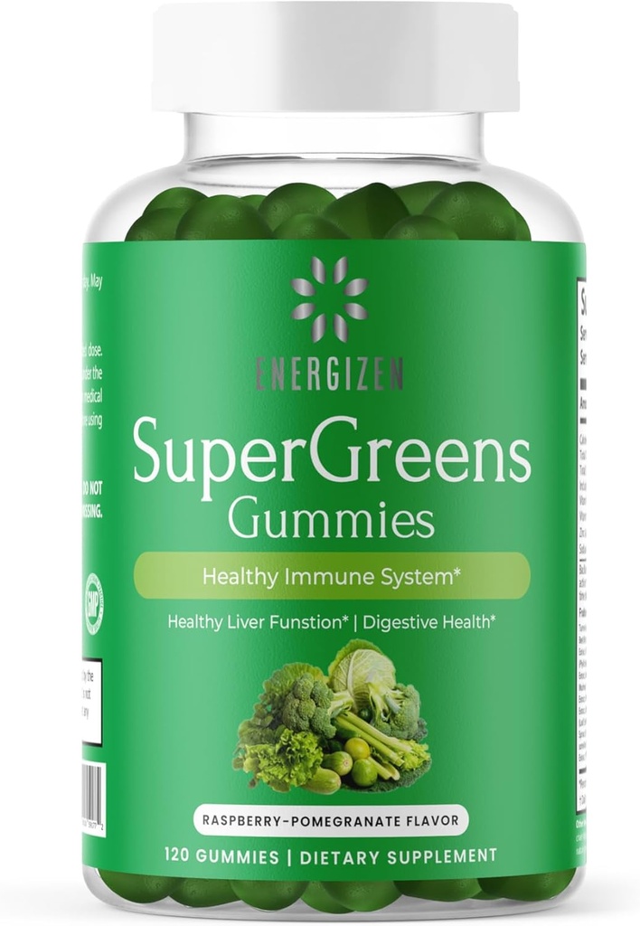 绿色超级食品Gummys Plus - 支持健康活人,消化健康与免疫系统 - Vegan, Non-GMO, Gluten-Free - Raspberry & Pomegranate Flavor - 120 伯爵