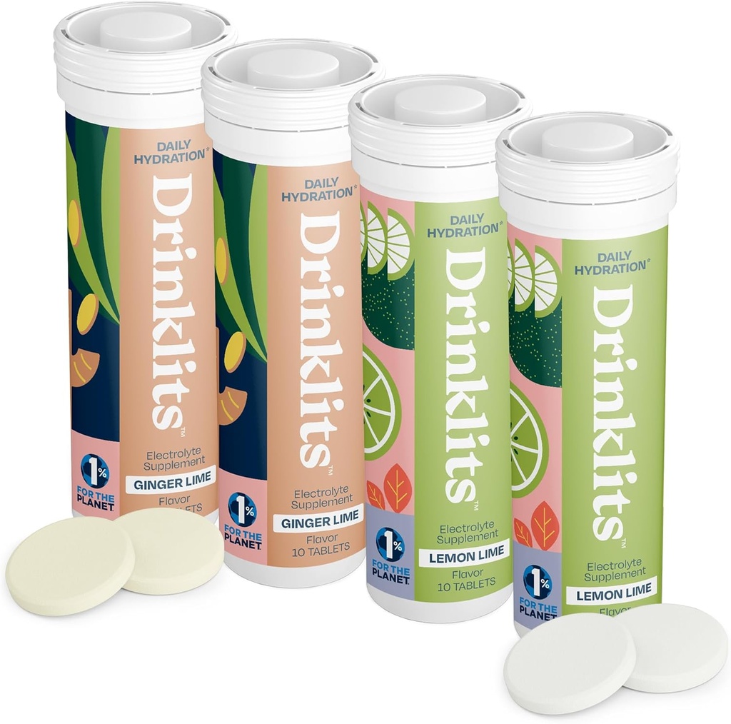 Drinklits Ginger-Lime & Lemon-Lime 电解片 (4) Tube Bundle → Daily Hydrition Combo Pack → Great Taste – 0g 糖 – 自然体育 饮料 → 40 服务 – 10 片 Per Tube