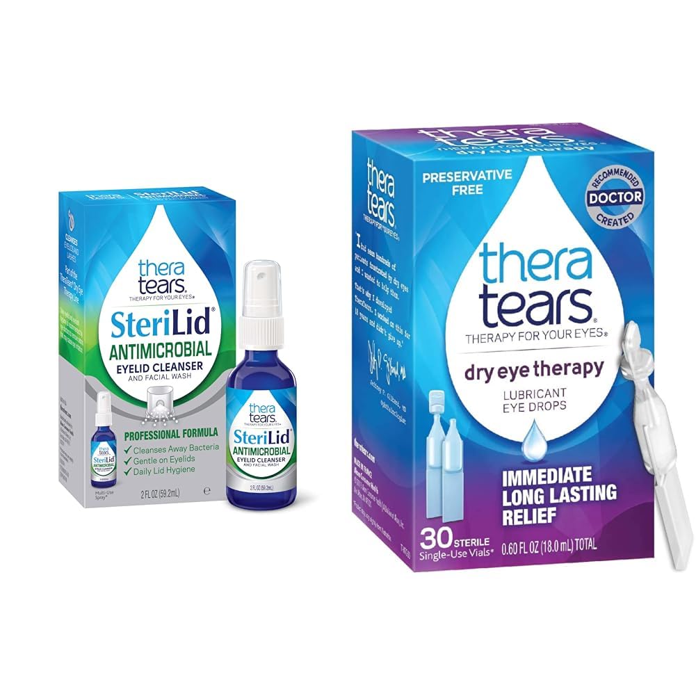 TheraTears SteriLid 眼皮清洁器和干眼治疗润滑剂眼药箱,2 fl oz 和 30 Vials