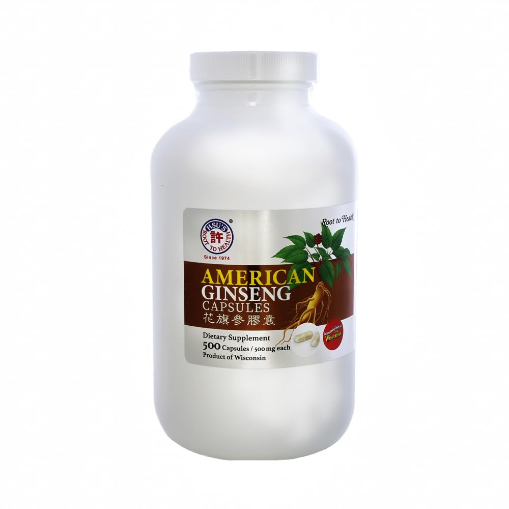 Hsu's SKU 1005 American Ginseng Capsules – Premium Wisconsin-Grown Ginseng 根粉补充品 花旗參丸 花旗參丸 花旗參丸 花旗參丸 非GMO, Vegan, Gluten-Free, Energy & Wellness Support-500ct |