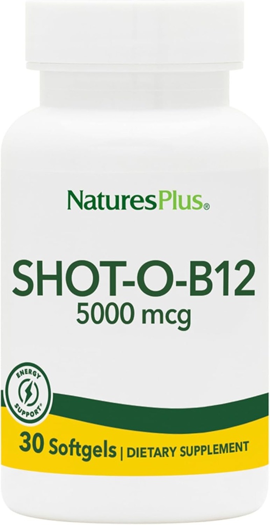 Natures Plus Shoot-O-B12 (Cyanocobalamin) - 5000 mcg, 30 Softgels - 高概率,快速代理 B12 补编 - 记忆与能源促进器 - 格鲁滕-无 - 30 services