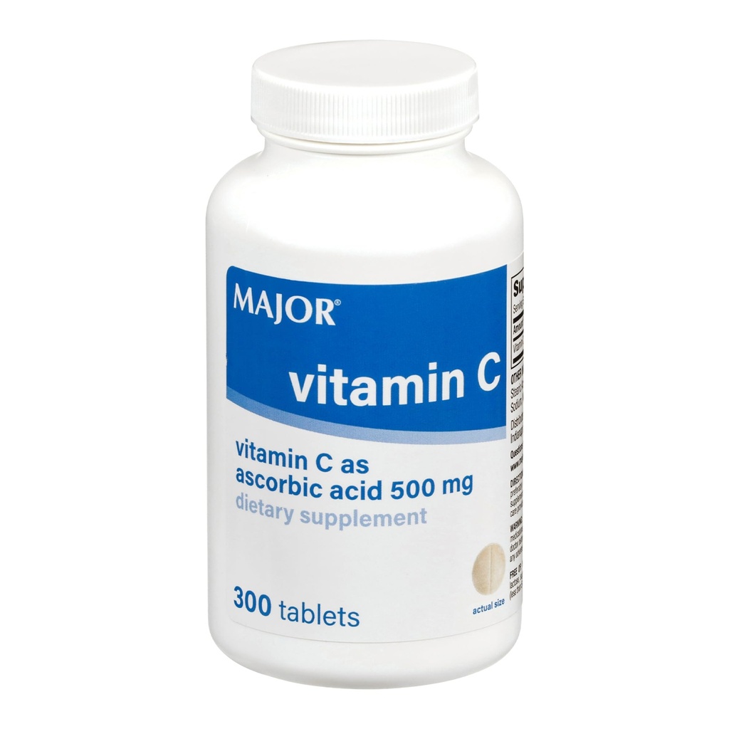 主要JOR维生素C-500 mg Ascorbic Acid - 新配方 - 维生素C片 - 膳食补充剂 - 300 counts(1 pack)