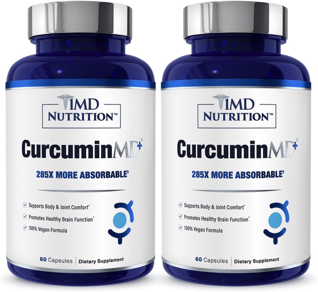 1MD 营养 CurcuminMD Plus - 与Boswellia Serrata的Turmeric Curcumin - 285x 更多可吸性 ++ 联合坚硬,肌肉复苏,和Mood支持 + 120 Capsules (2-Pack)