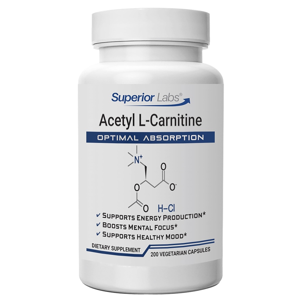 高级实验室 Acetyl L-Carnitine 500毫克、高可能性ALCAR、纯非GMO、零合成添加剂、最大吸收、能量和脂肪代谢、大脑、神经和细胞解毒支持,(200Veg Caps)
