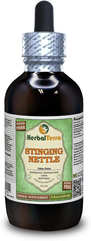 Stinging Nettle (Urtica Dioica) 甘油酸盐,有机干叶无酒精液体提取物(Brand name:Herbalterra, 自豪于美国) 4 fl.oz (120毫升)