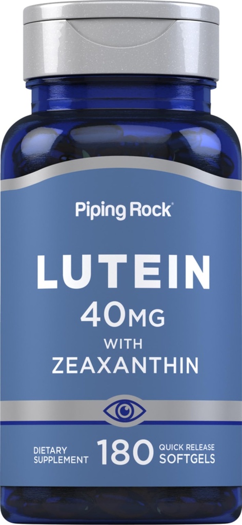 Piping Rock Lutein and Zeaxanthin Supplement → 40 mg → 180 软胶 → 眼维生素 来源于马里戈德花序 → Non-GMO, Gluten Free