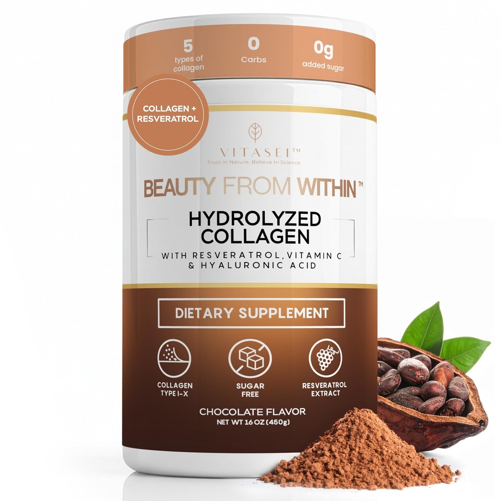含维生素C & Resveratrol的水解Colagen Peptides Powder -- -- 女性和男性的头发、皮肤和钉子维生素 -- -- Bone和联合补充 -- -- 巧克力燃烧 -- -- 16 oz