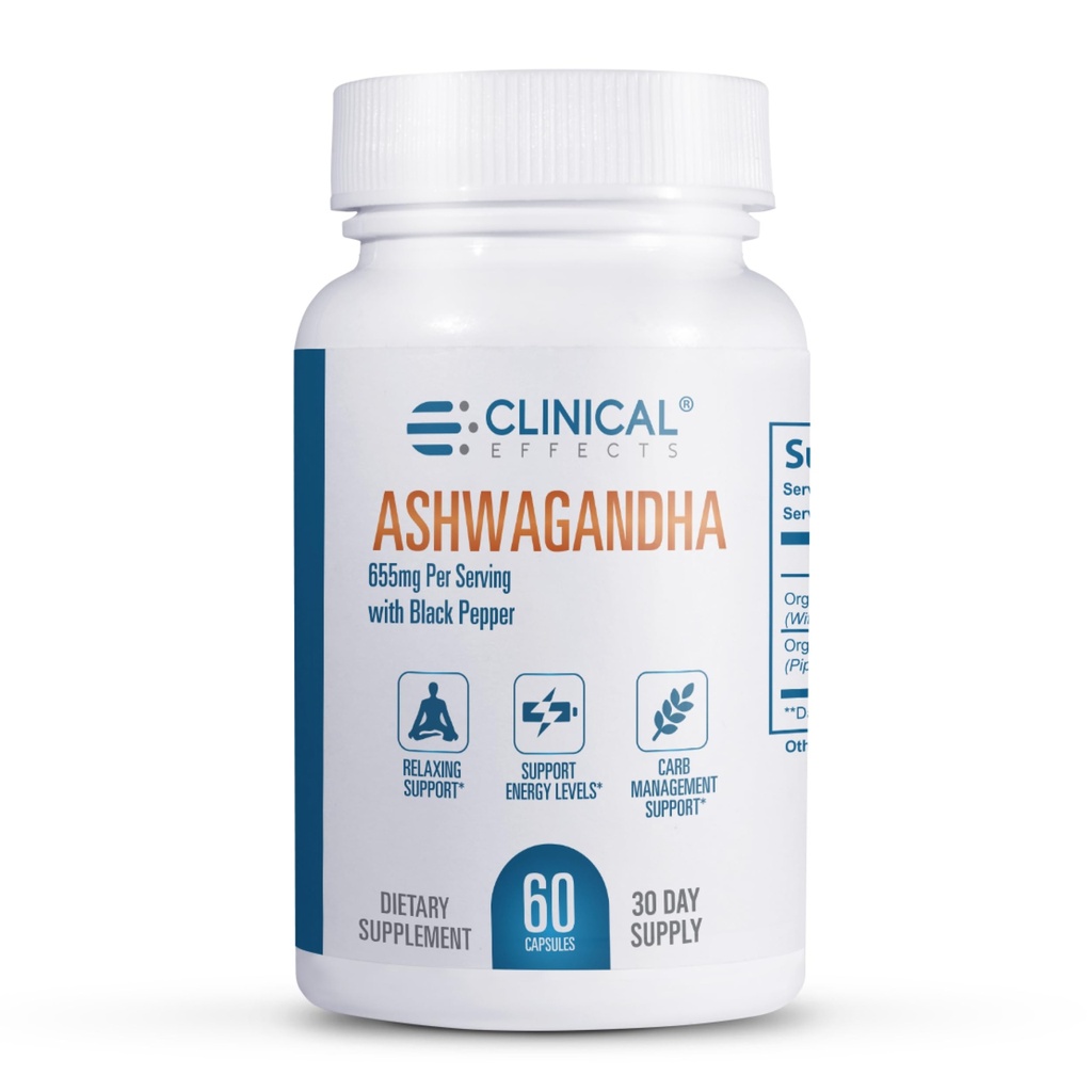 临床效果 Ashwagandha 用黑辣椒为Stamina和Calm - 60 Ashwagandha Capsules - 美国制造