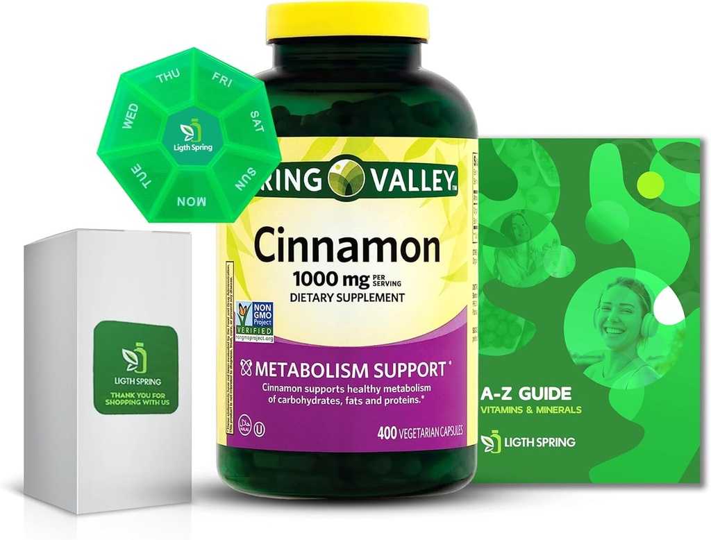 Cinnamon 1000mg 饮食补充 Capsules, 400 与 Bundle 独家更好 Ligth & Spring 指南一起计算