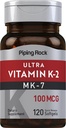 管道摇滚维生素K2 MK7 → 100 mcg → 120 Softgels → Non-GMO, Gluten 免费补充