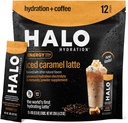 HALO Iced Caramel Latte - 能量饮用粉末 - 健康咖啡混合物 与电解质,咖啡因,维生素和矿物水分 - 20卡路里 - Keto和低卡路里 - 1x12棒