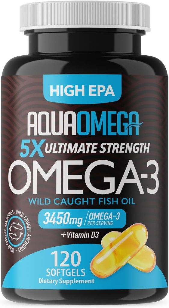 5X 最终优势 Omega 3 鱼油补充品,野生捕捉鱼油 Omega 3 与高EPA,DHA和维生素D,Fishoil Omega3 女性和男性补充品,120 软胶,无味