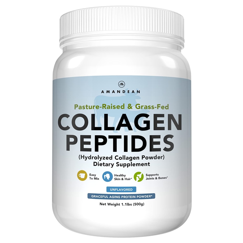 (原始内容存档于2018-07-21). AMANDEAN Collagen Peptides Powder (17.6oz). 草翅水解蛋白补充剂. 提倡健康关节,皮肤,头发,钉子. 无味和易混合( E).