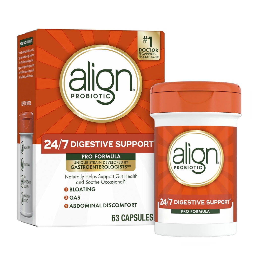 Align Probiotic, Pro Formulatics, 妇女和男子的Probiotics, 消化保健的Probiotics, 男子和妇女的Probiocules 帮助重现偶然的布洛廷加气体*, 63 Capsules