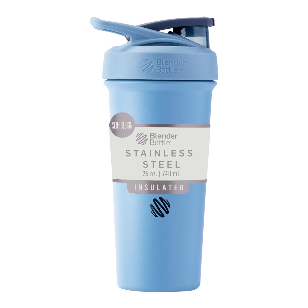 BlenderBottle Sport Sleek 绝缘无色钢摇摆瓶与Wire Whisk, 25-Ounce, Dusty Blue – 为运动员和适配器的蛋白质摇摆和水分, 容易混合, Slim Easy to hold, 保持饮品冷淡, 可锁定的 Lid