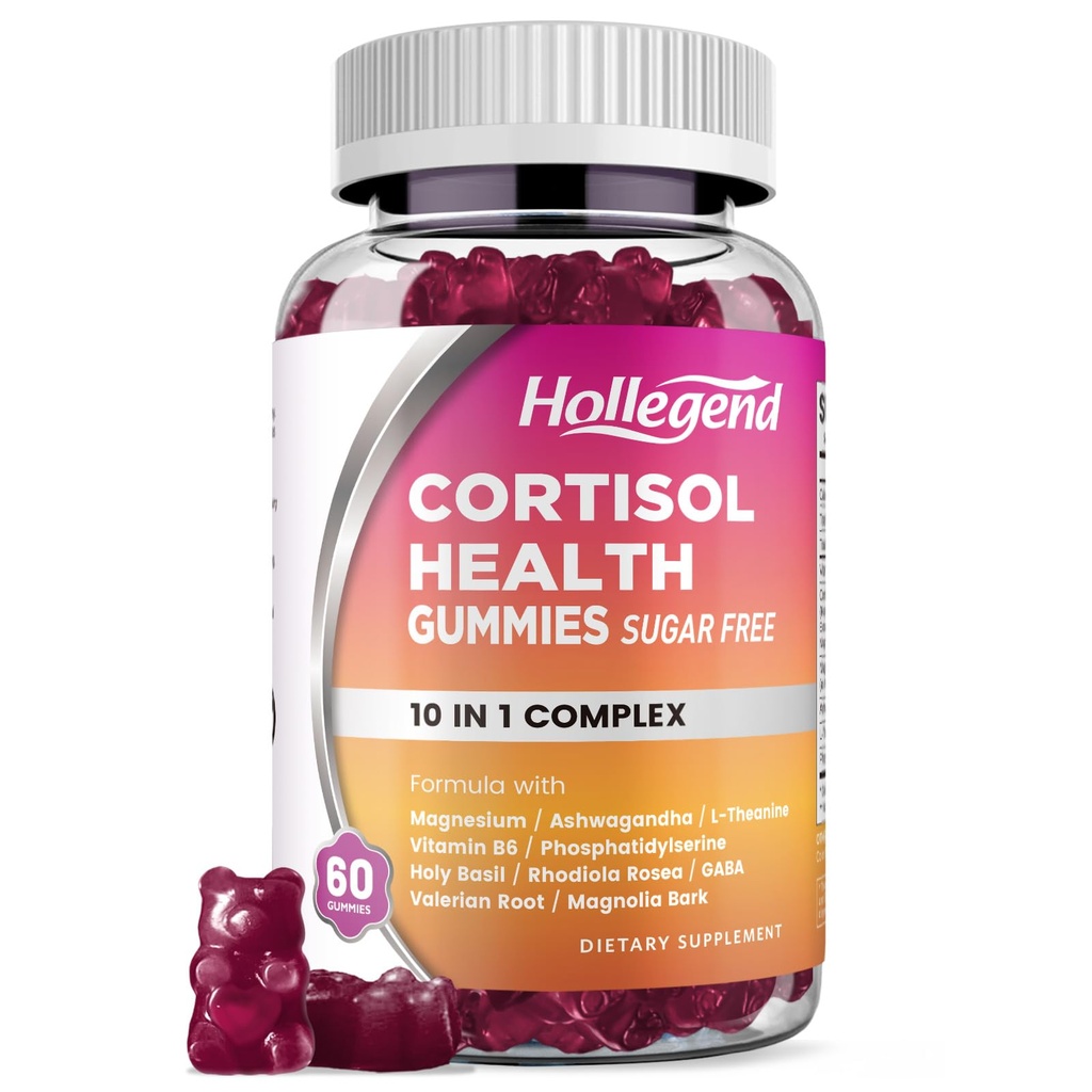 科尔蒂索尔女性补充剂 Cortisol Gummys 配有 Ashwagandha, Magnesium, L-Theanine, Phosphatidylserine, B6 科尔蒂索尔解毒,放松,睡眠,焦点,无糖, Vegan, 60