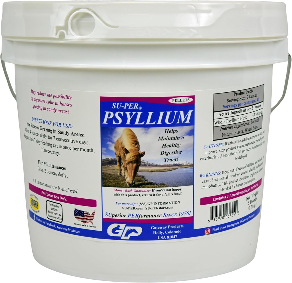 SU-PER Pyllium Pelles Equine 补充 - 保持马体内健康的消化性切除术 - 支持去除肠道切除术中的沙尘和泥沙 - 5英镑,1个月供应量