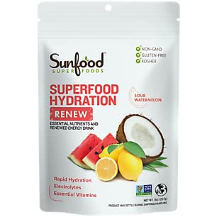 Sunfood Superfood Hydration Renew- Coconut Water Powder, Electrolytes Powder with Lemon, Sea Salt & Minerals, Clean Organic Electrolyte Drink Mix - 8 oz Bag