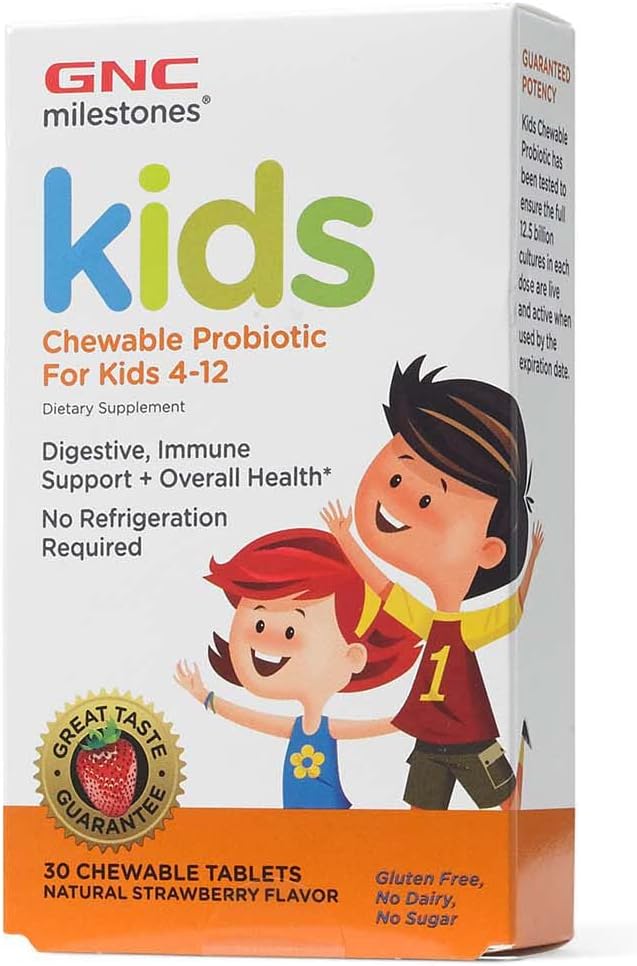 GNC 里程碑 儿童 Chewable Probiotic for Kids 4-12, 30 Chewiblets, 支持消化和免疫系统