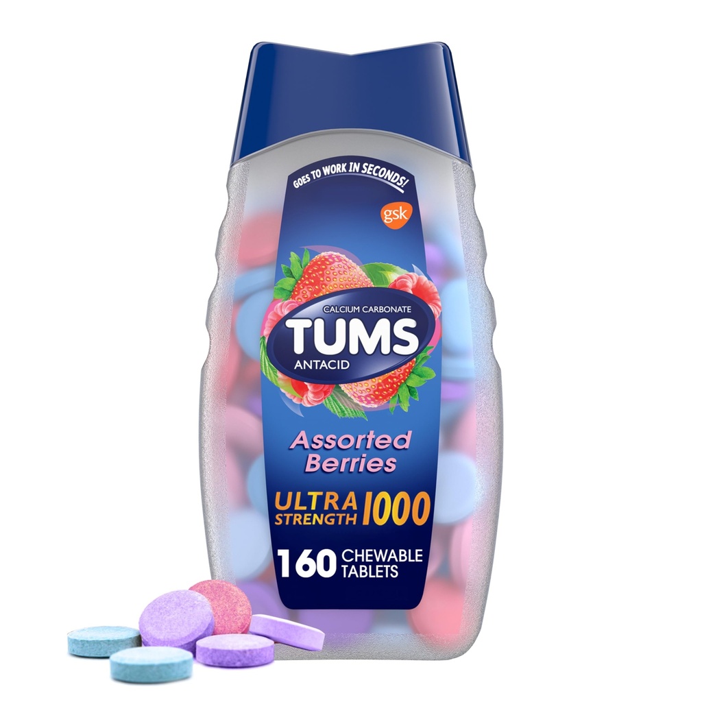 TUMS 超强化学酸性药片,用于心脏灼伤和酸性消化救济,各种贝里-160个计数
