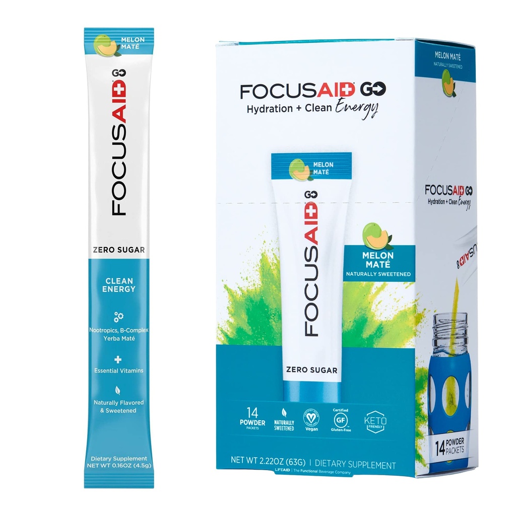 FOC美援署GO Nootropics 能源混合剂,零糖,α-GPC,GABA,B-Complex,Yerba Mate,绿茶,Keto Friendly,100mg天然咖啡因(14袋)